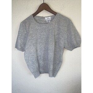 Women Lambswool Angora Rabbit Knit short sleeve Sweater M Keyhole Lagen Vtg